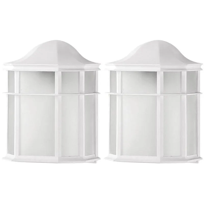 Kit 2 Arandelas Luminárias de Parede Jardim Branca Colonial 19x25cm Polipropileno Lente Fosca Dital