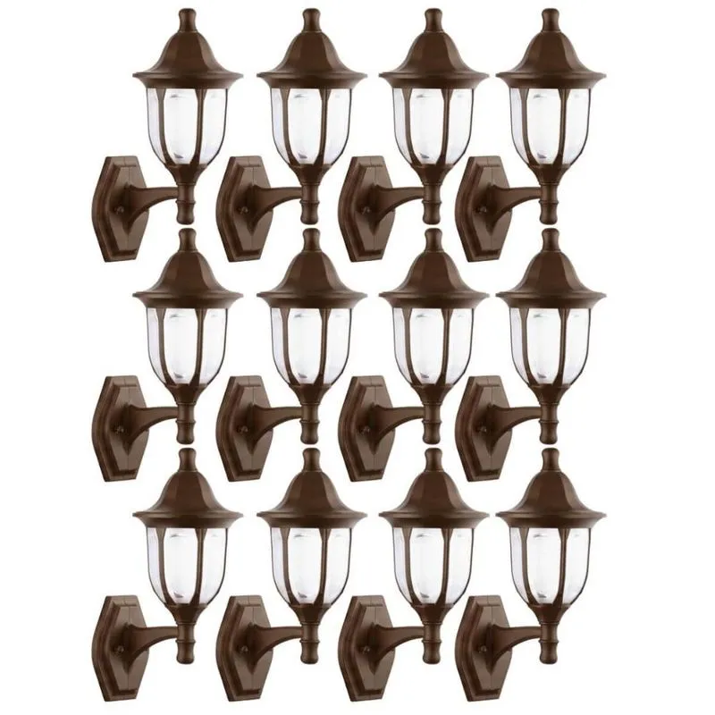 Kit 12 Arandelas de Parede Marrom 38cm Luminária Decorativa Clássico Dital Fachadas Varandas