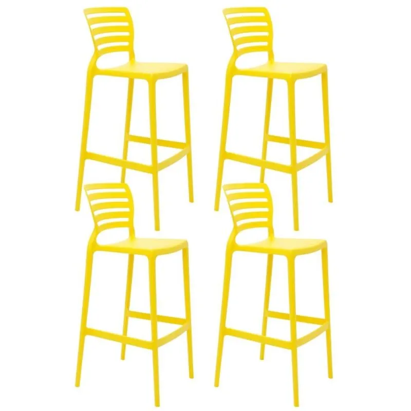 Jogo 4 Banquetas Altas Tramontina Sofia Amarelo 50x45x104cm Bares Pubs Bancada Área Gourmet