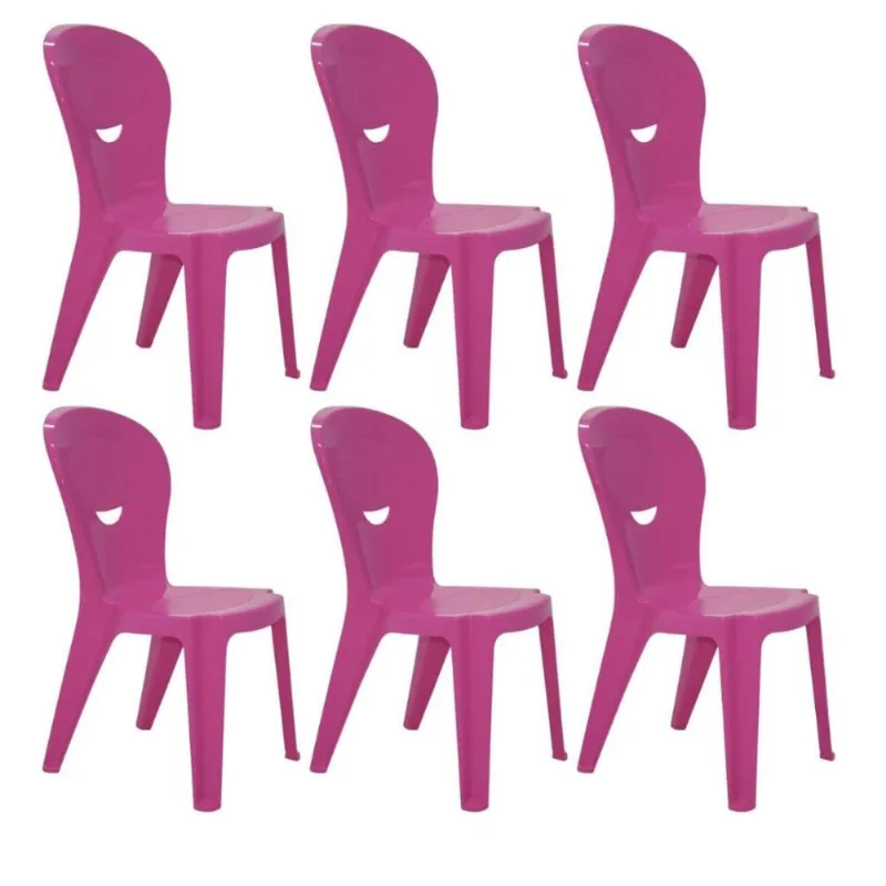Jogo 6 Cadeiras Infantis Tramontina Vice Rosa Escola Creche