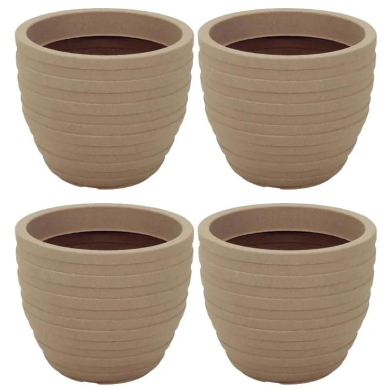 Kit 4 Vasos Inca 45cm Areia Tramontina Polietileno Flor Folhagem Varanda Jardim