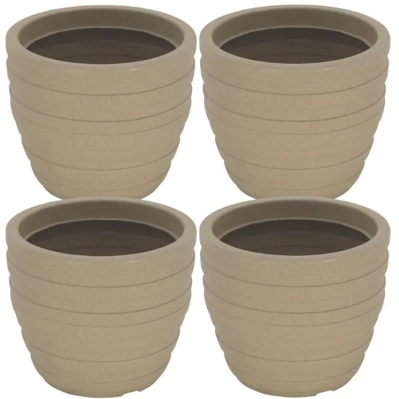 Kit 4 Vasos Decorativos de Plástico 32cm Tramontina Inca Granito Areia Folhagens Plantas