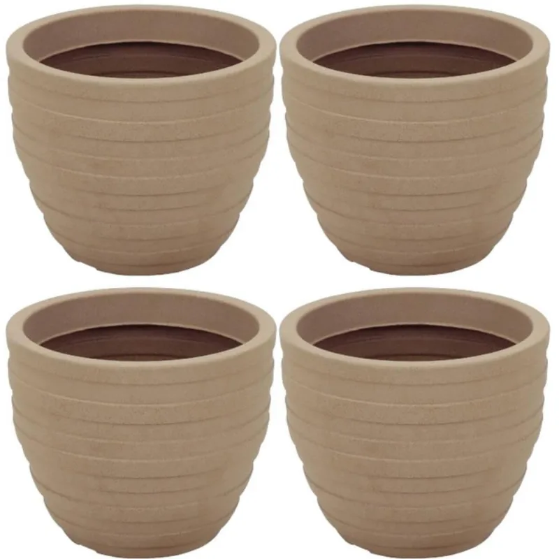 Kit 4 Vasos de Flor 38cm Inca Tramontina Polietileno Granito Areia Decorativo Plantas Folhagens