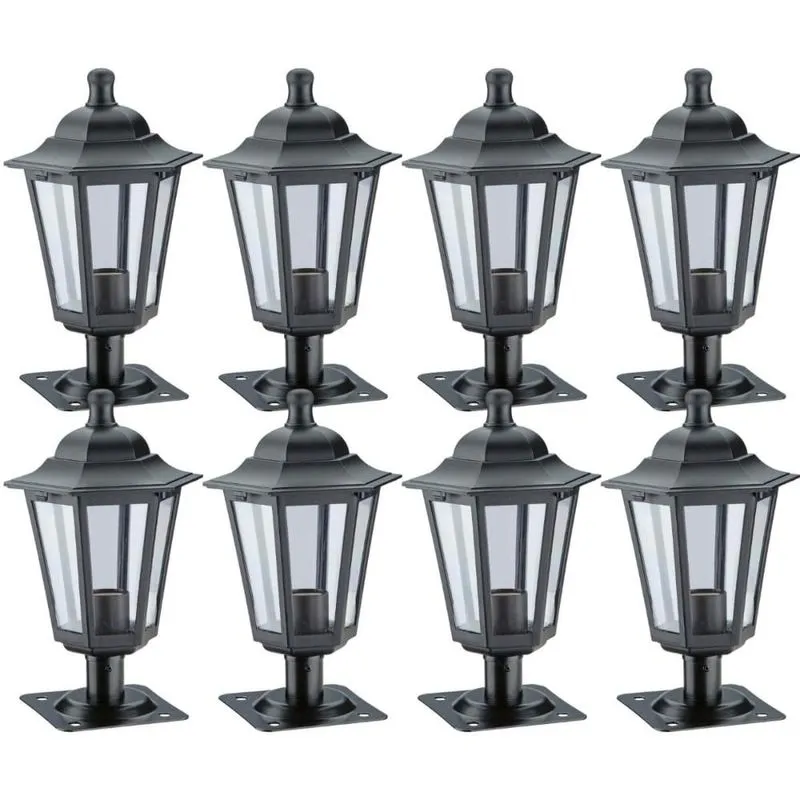 Kit 8 Balizadores de Jardim 31cm Luminária Externa Alumínio Lente Transparente Clássico Preto