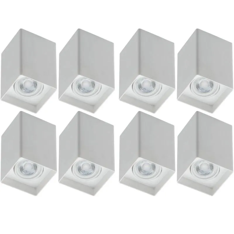 Jogo 8 Spots Sobrepor Quadrados Altos Branco MR16 Dital Bivolt