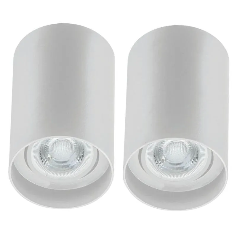 Kit 2 Luminárias Sobrepor Spot Redondo Branco Termoplástico Alto Lâmpada Mr16 Zoom Dital