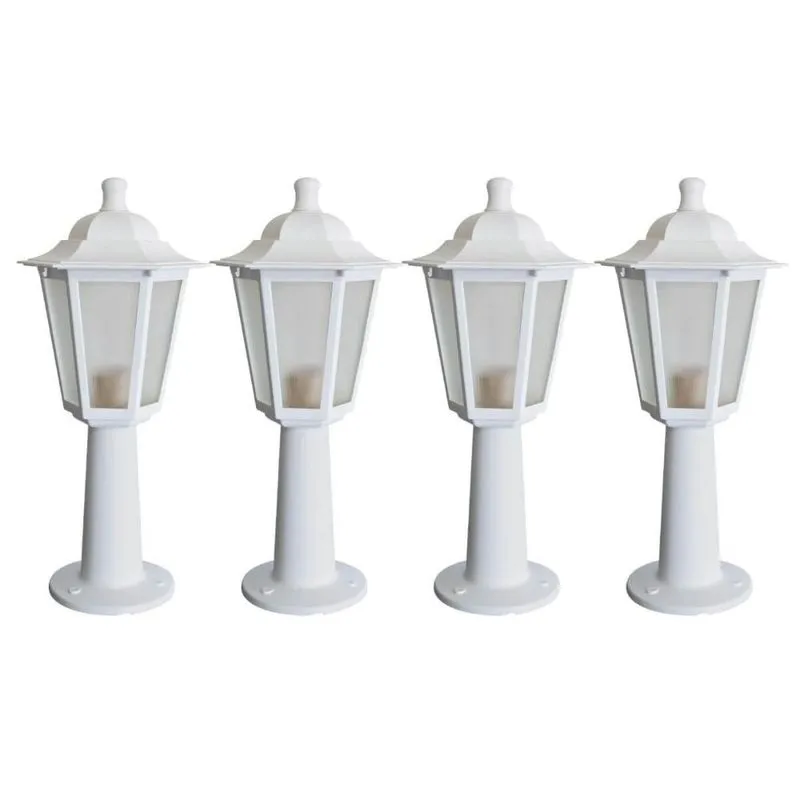 Kit 4 Balizadores Brancos Iluminação Externa Jardim Termoplástico Lente Fosca Grega Dital