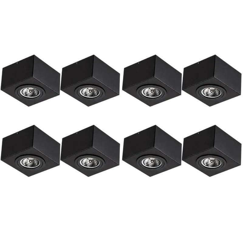 8 Spots Pretos Luminárias Plafon Sobrepor Box 13cm GU10 Dital Fachadas Entradas
