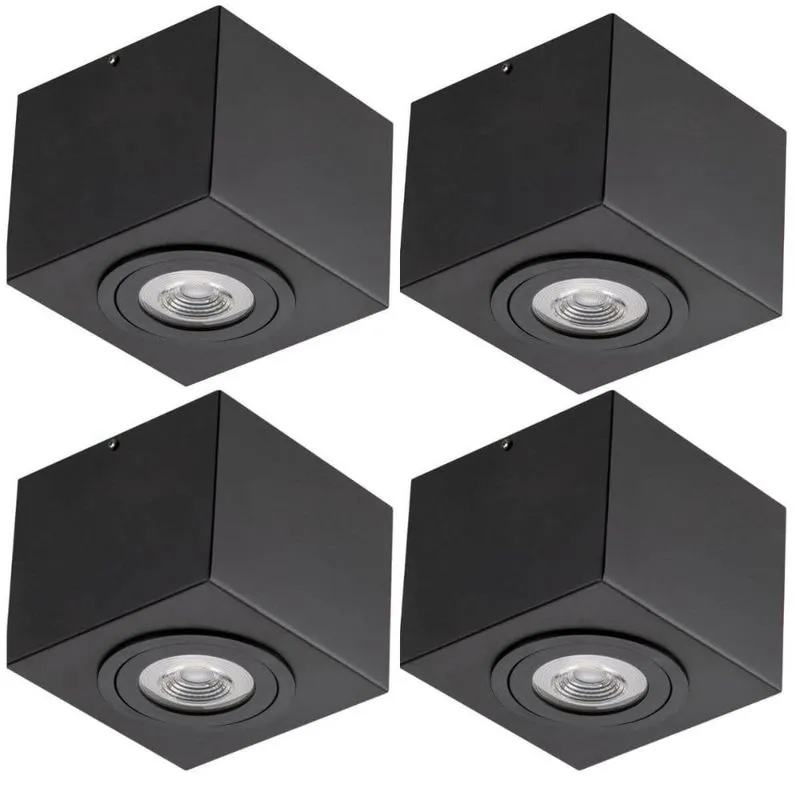 Jogo 4 Luminárias de Teto 17cm Preto Plafon E27 Par30 Box Dital Bivolt