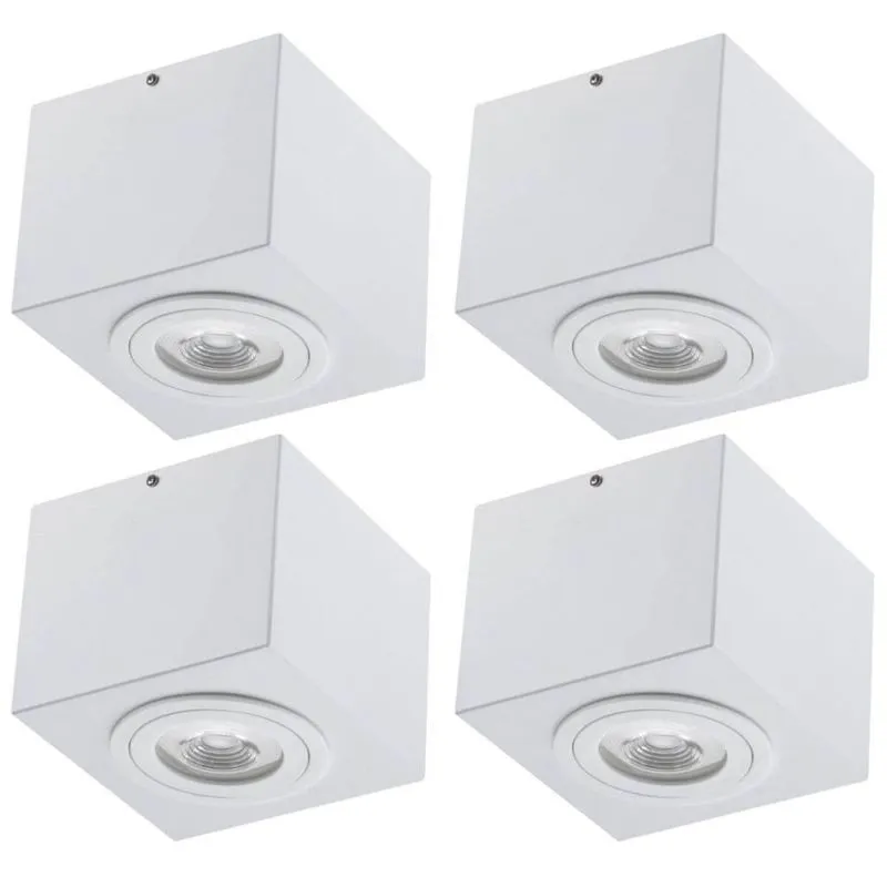 Kit 4 Plafons Luminária de Sobrepor Quadrada Branco Aluzinc Dital Escritório Sala Cozinha