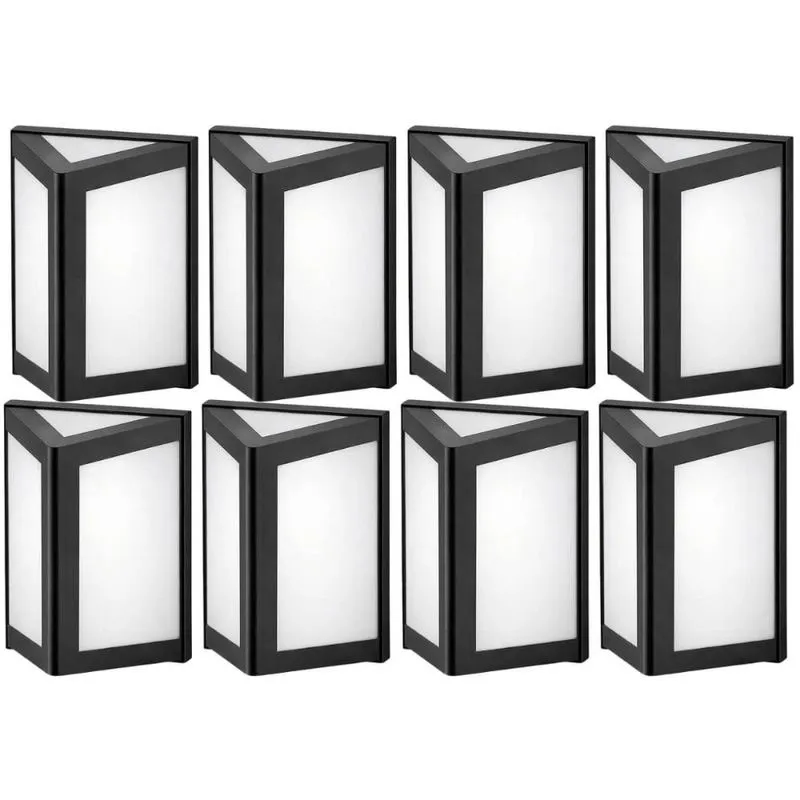 Jogo 8 Luminárias Parede Muro Triangulares Preto Internas Externas E27 Smart Dital