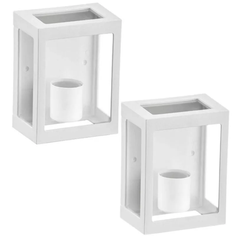 Kit 2 Luminárias Quadradas Parede Grade Aberta Branco Lente Transparente Termoplástico Onix Dital