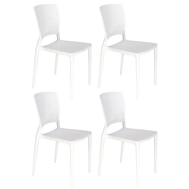 Kit 4 Cadeiras Plásticas Encosto Perfurado Tramontina Summa Safira Branco Cozinha Varanda