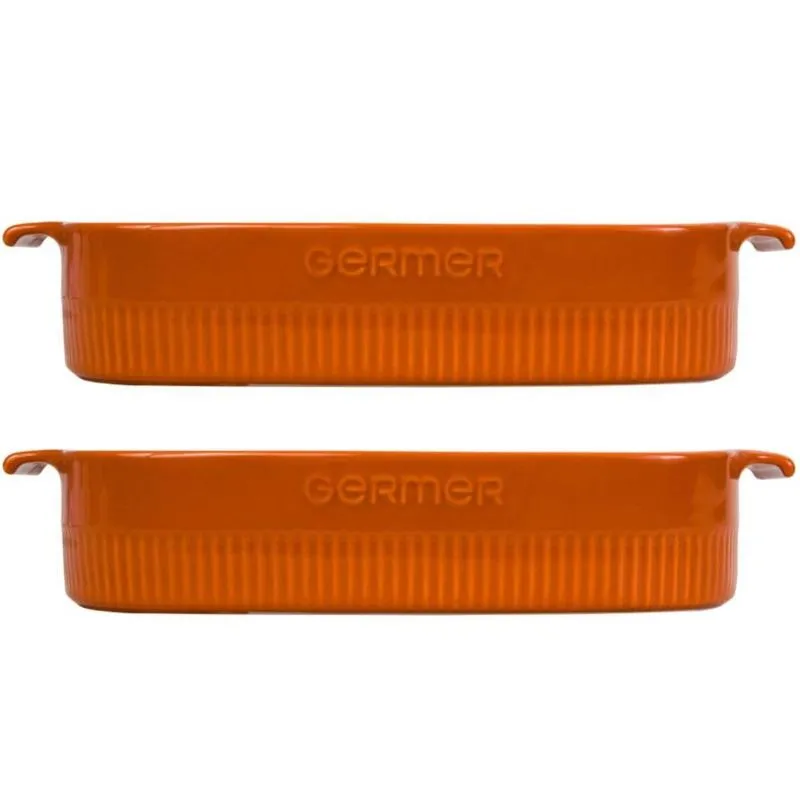 Kit 2 Travessas Médias Retangulares 30x21cm Porcelana Laranj