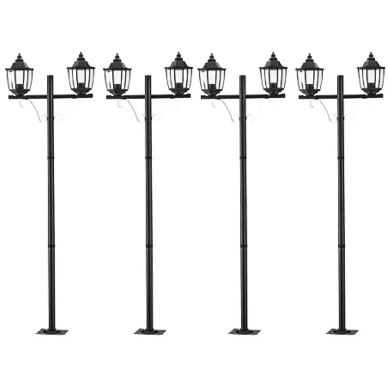 Kit 4 Postes Duplos para Jardim Praça 1,56m Clássico Preto Heritage Dital E27 Iluminação Externa