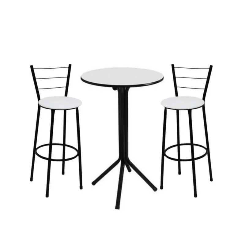 Jogo de 2 Banquetas Preta Assento Branco com Bistro Preto e Branco