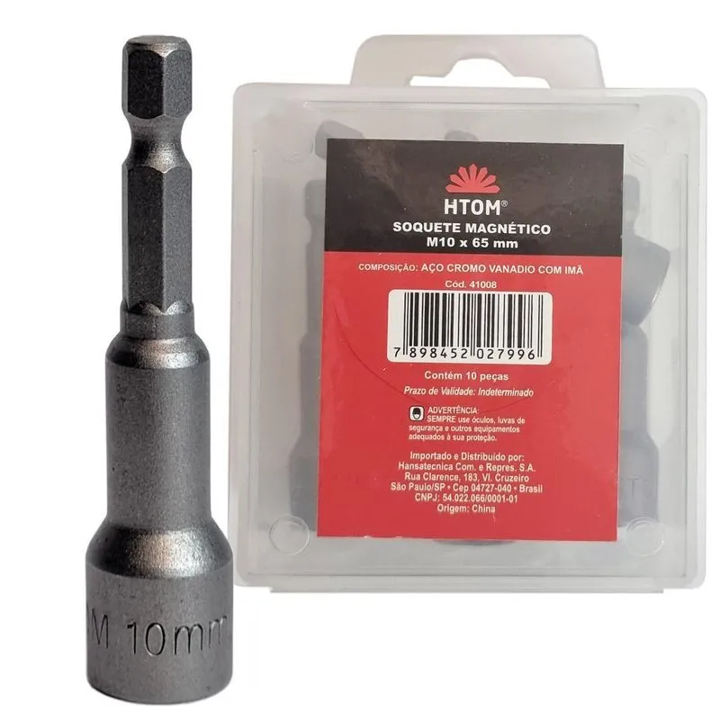 Jogo 10 Soquetes Magnéticos 10mm Sextavado M10 X 65mm Cr-v