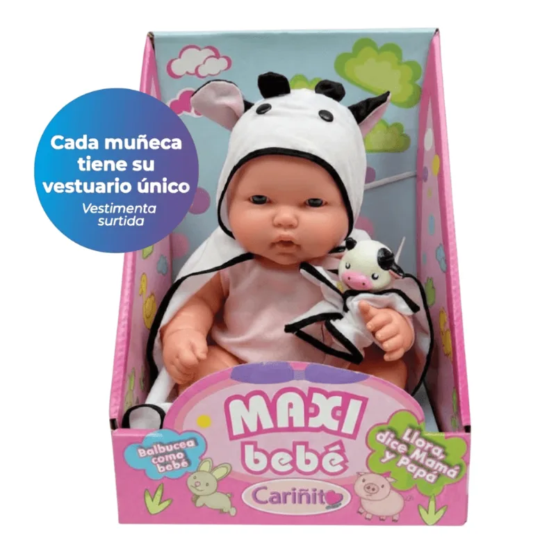 Bebé Cariñito Maxi animalitos 41cm llora ríe dice papa mama (0880)