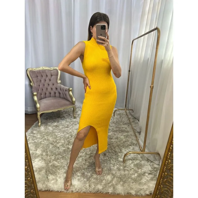 Vestido feminino regata midi tricot modal alta qualidade