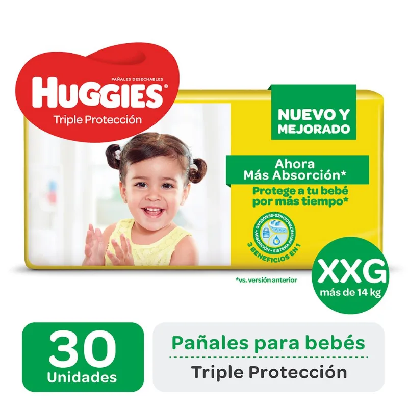 Pañales Huggies talle XXG triple protección ultra x 30 uni
