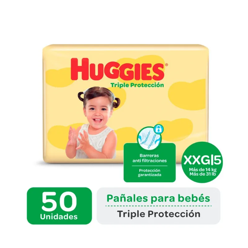 Pañales Huggies talle XXG triple protección 50 uni