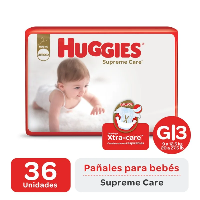 Pañales Huggies supreme care talle G ellos x 36 uni