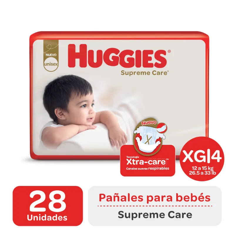 Pañales Huggies supreme care talle XG ellas x 28 uni