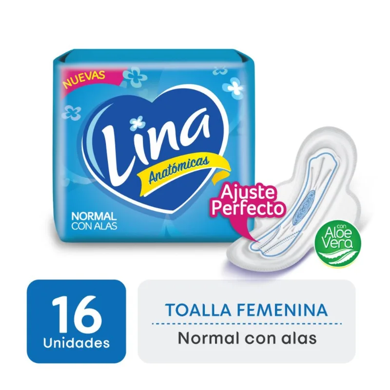 Toalla femenina anatómica con alas Lina x 16 uni
