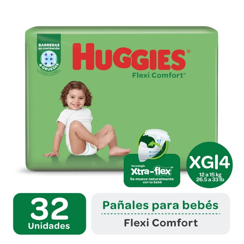 Pañales Huggies talle XG4 flexi comfort x 32 uni