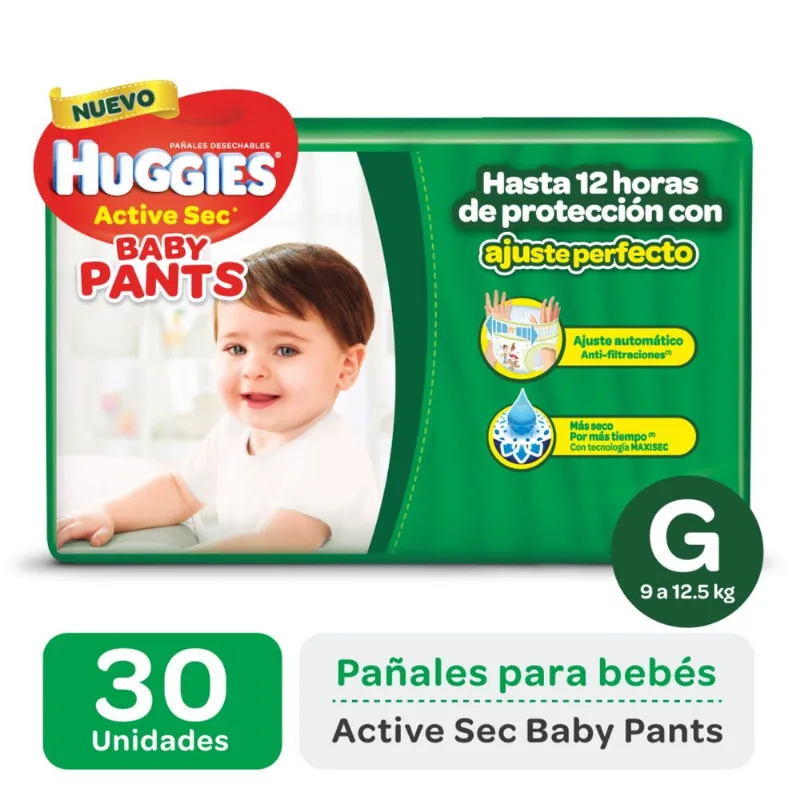 Pañales baby pants talle G Huggies active sec x 30 uni