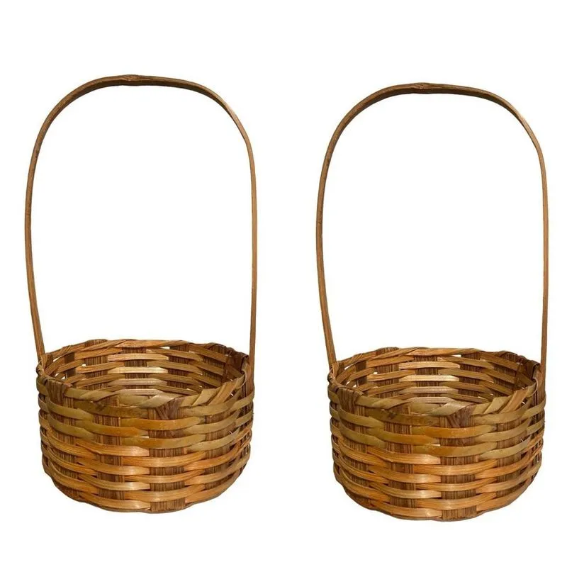 Cesta Grande Redonda Bambu 28X17Cm Decorativo Festa Com 2 Un