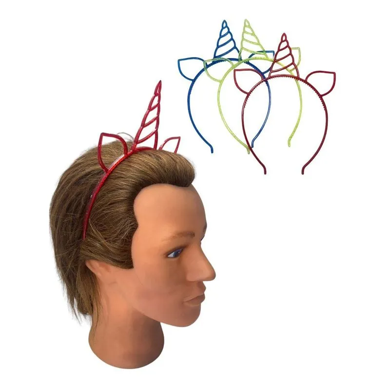 Kit 12 Arcos Tiara Unicórnio Colorido Com Glitter 12,5cm