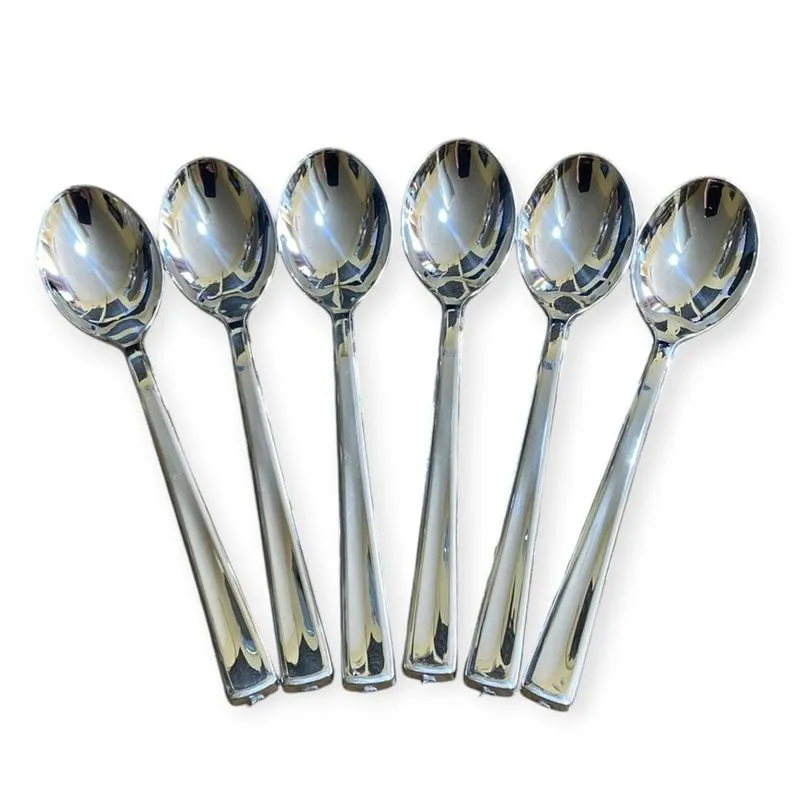Kit 48 Colher Sobremesa Prata Plástico Descartável 12.8cm