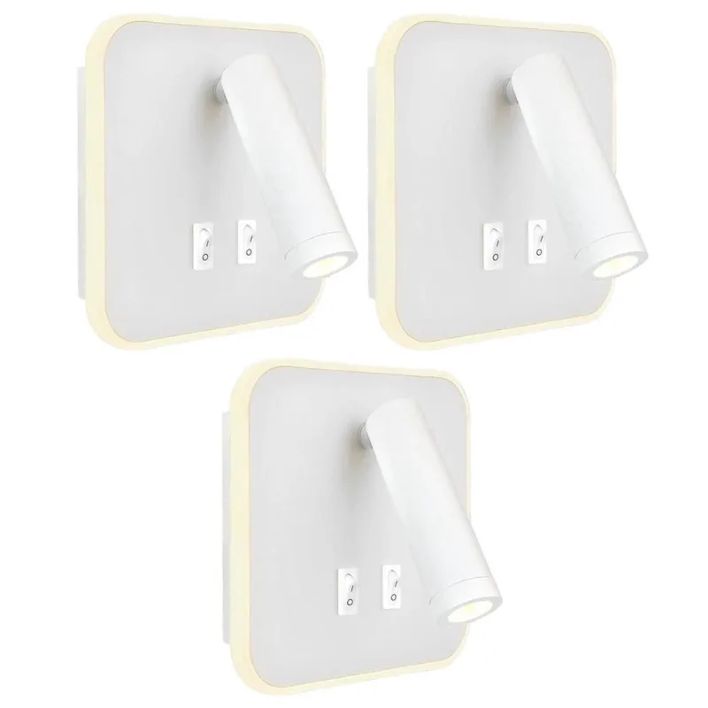 3 Arandela Parede Cabeceira Direcionavel Led Interruptor