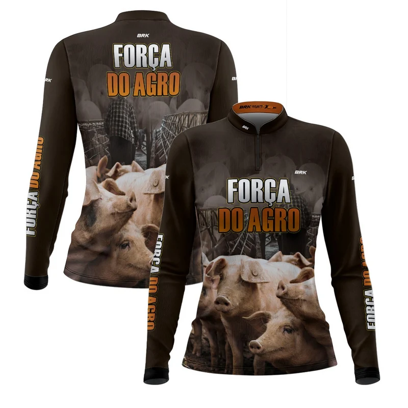 Camisa Feminina Agro Brk A Força do Agro Produtor de Suínos com UV50+ P