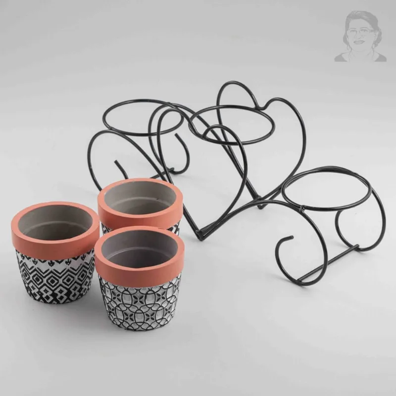 Kit Vasos Decorativos Redondo 3 Peças Suporte Coração