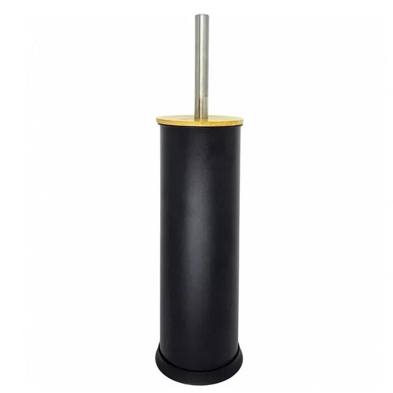 Escova Sanitária Moderna Tampa Bambu Suporte Premium Preto