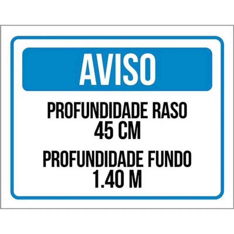 Kit 3 Placas Aviso Profundidade Raso Fundo