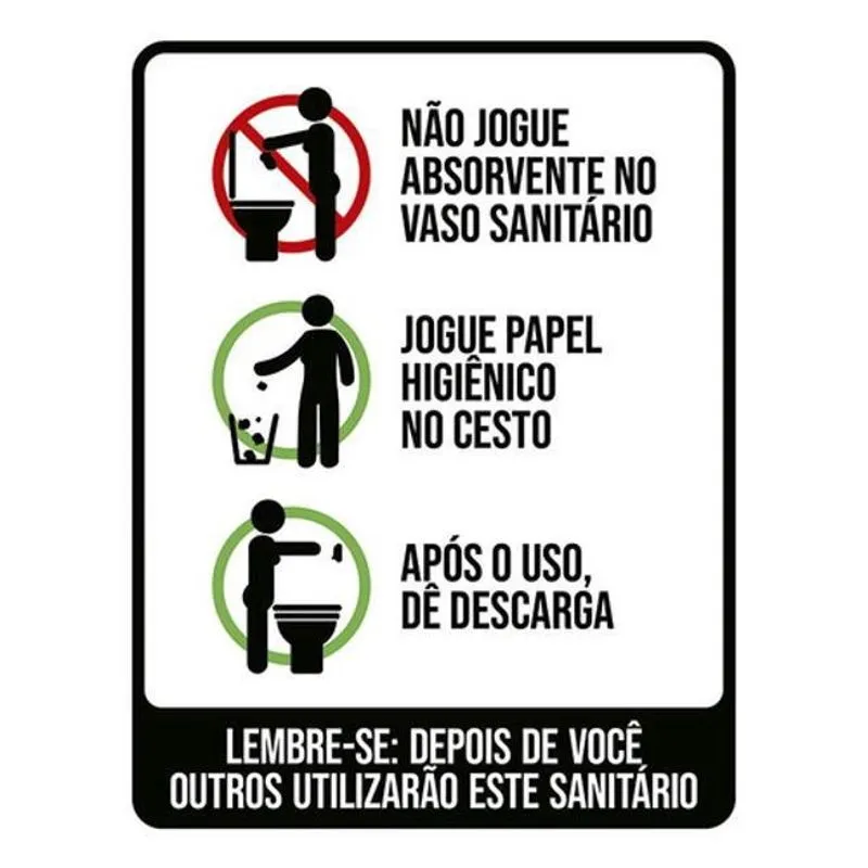 Kit 3 Placas Sinalização - Não Jogue Absorvente Banheiro