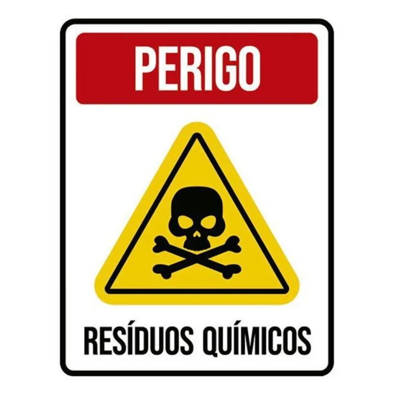 Kit 3 Placas Sinalização - Perigo Resíduos Químicos Caveira