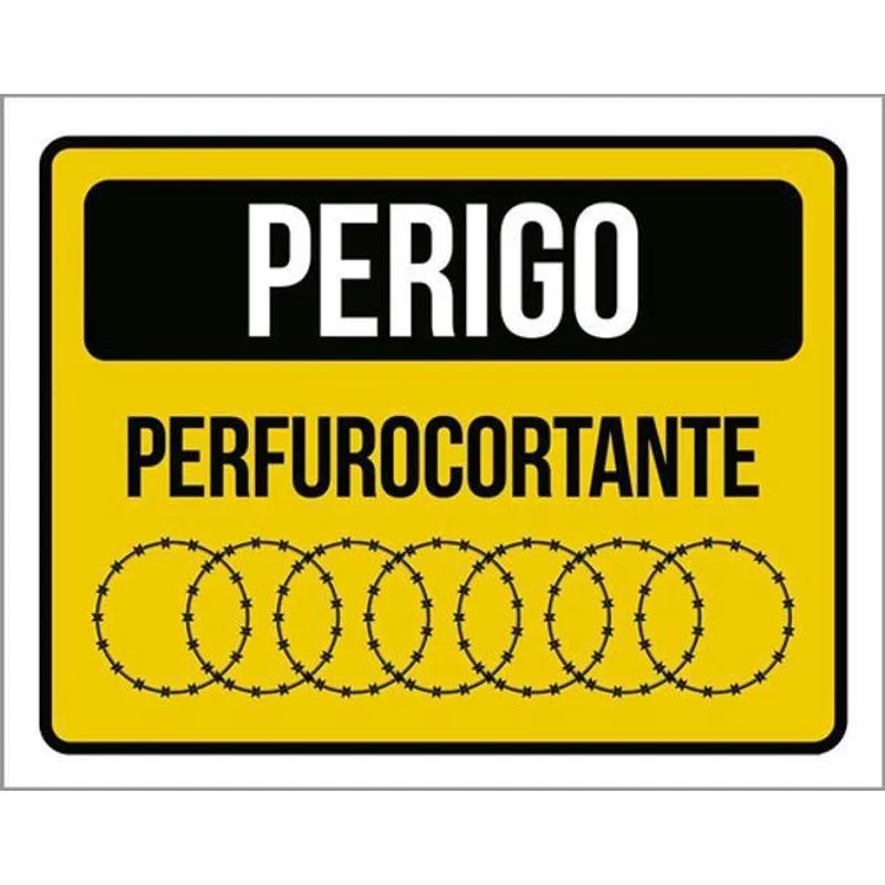 Kit 3 Placas Sinalização - Perigo Perfurocortante Amarela