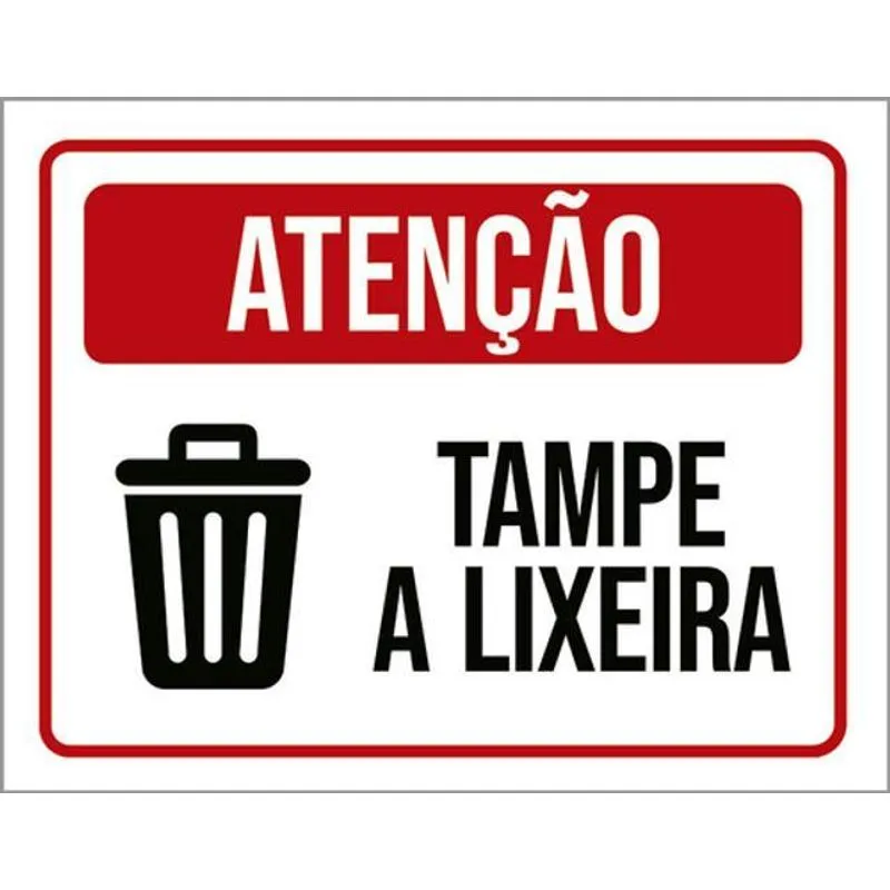 Kit 3 Placas Sinalização - Atenção Tampe A Lixeira Ícone