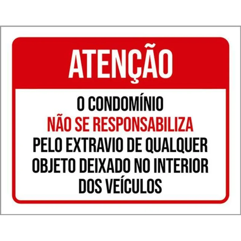 Kit 3 Placas Aviso Condomínio Não Se Responsabiliza Extravio