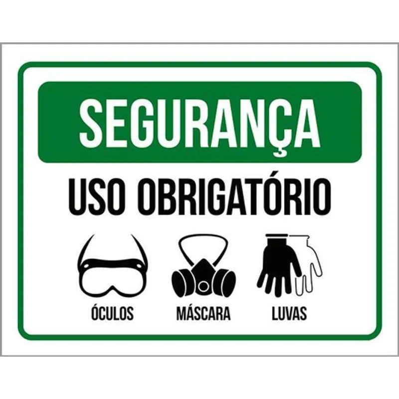 Kit 3 Placas Segurança Uso Obrigatório Óculos Máscara Luva