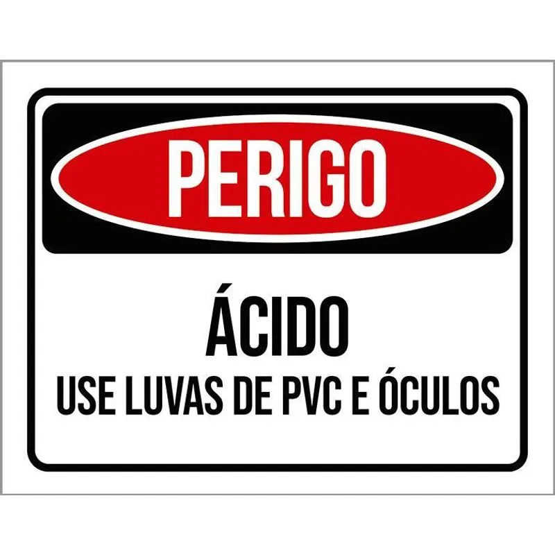 Kit 3 Placas Sinalização Perigo Ácido Use Luvas Pvc Óculos