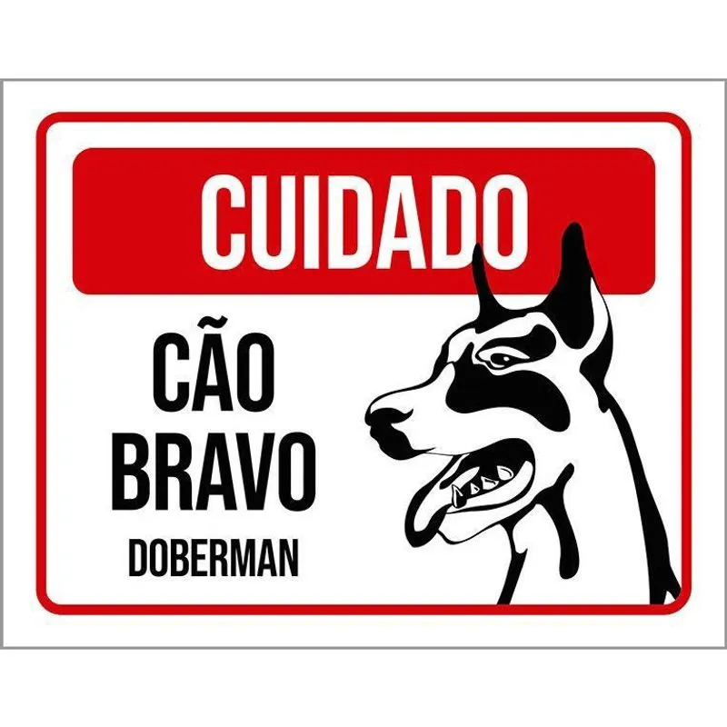 Kit 3 Placas Cuidado Cão Cachorro Bravo Doberman