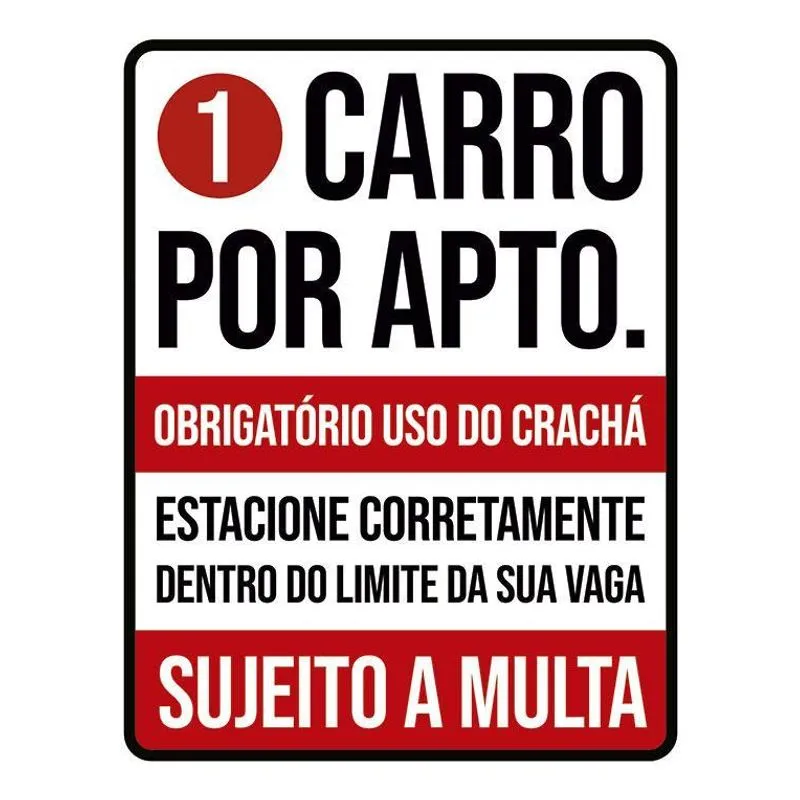 Kit 3 Placas Condominio Garagem 1 Carro Por Apartamento
