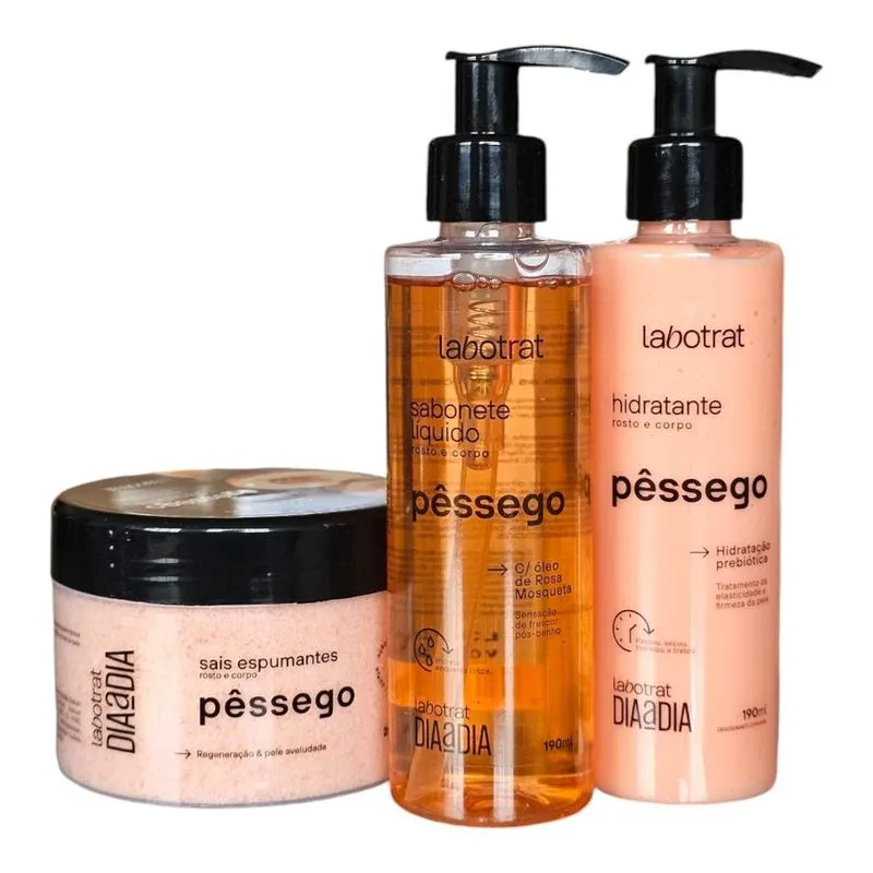 Kit Labotrat Dia a Dia Pêssego - Hidratante 190ml + Sabonete Líquido 190ml + Sais de Espuma 280g