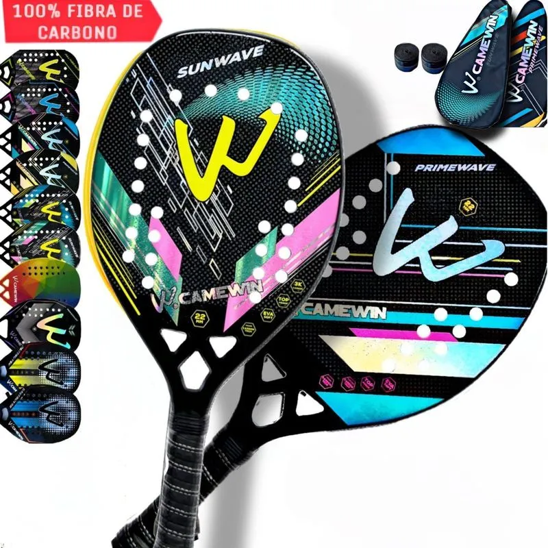 Kit 2 Raquetes Beach Tennis Camewin 100% Fibra De Carbono 3k