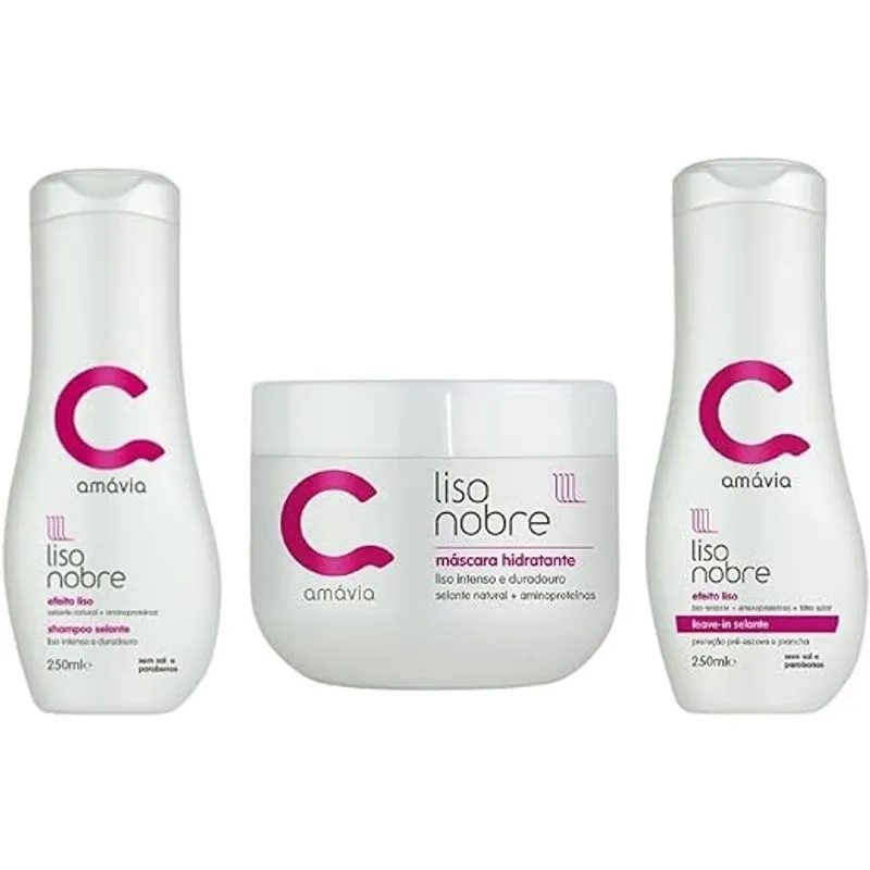 Kit Liso Nobre Amavia Shampoo Máscara Leavein